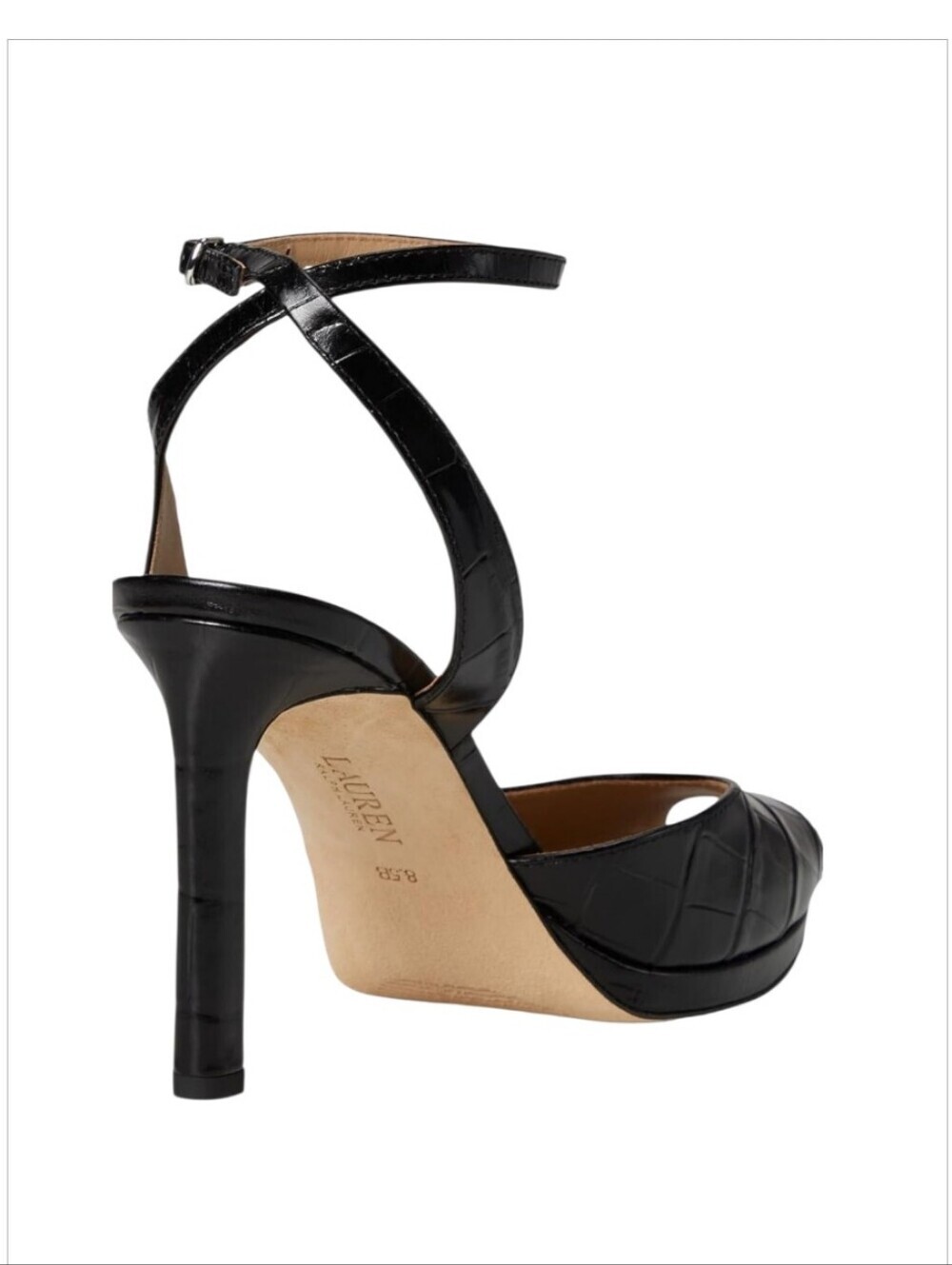 Lauren Ralph Lauren Kyla Croc Embossed Leather Peep Toe Sandal Heels 8 - Picture 8 of 16